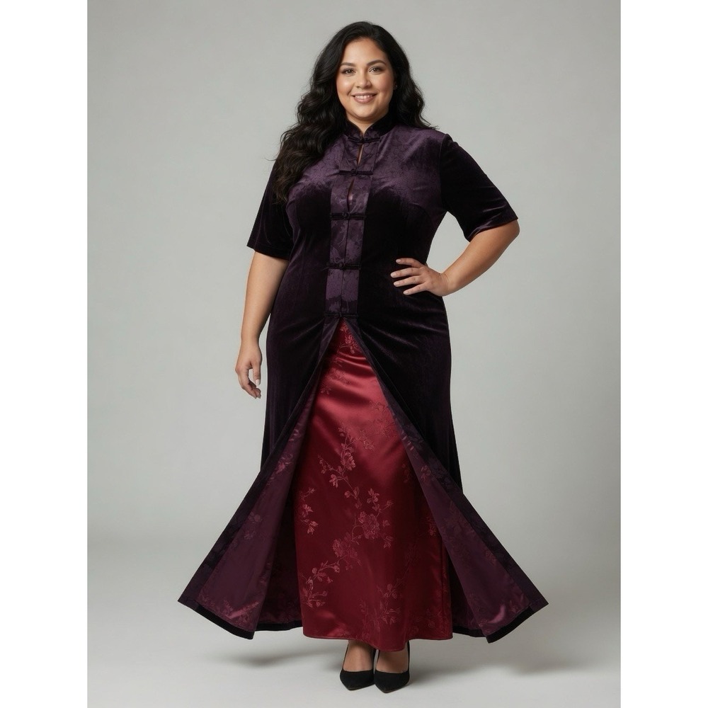 Vintage J.B.S. LTD Dress Long Kaftan/Jacket Tunic Purple Velvet Oriental 24W